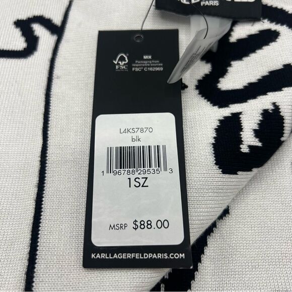 Karl Lagerfeld Paris Icons and Karl Sayings Blanket Scarf Wrap Black & White - Picture 4 of 5